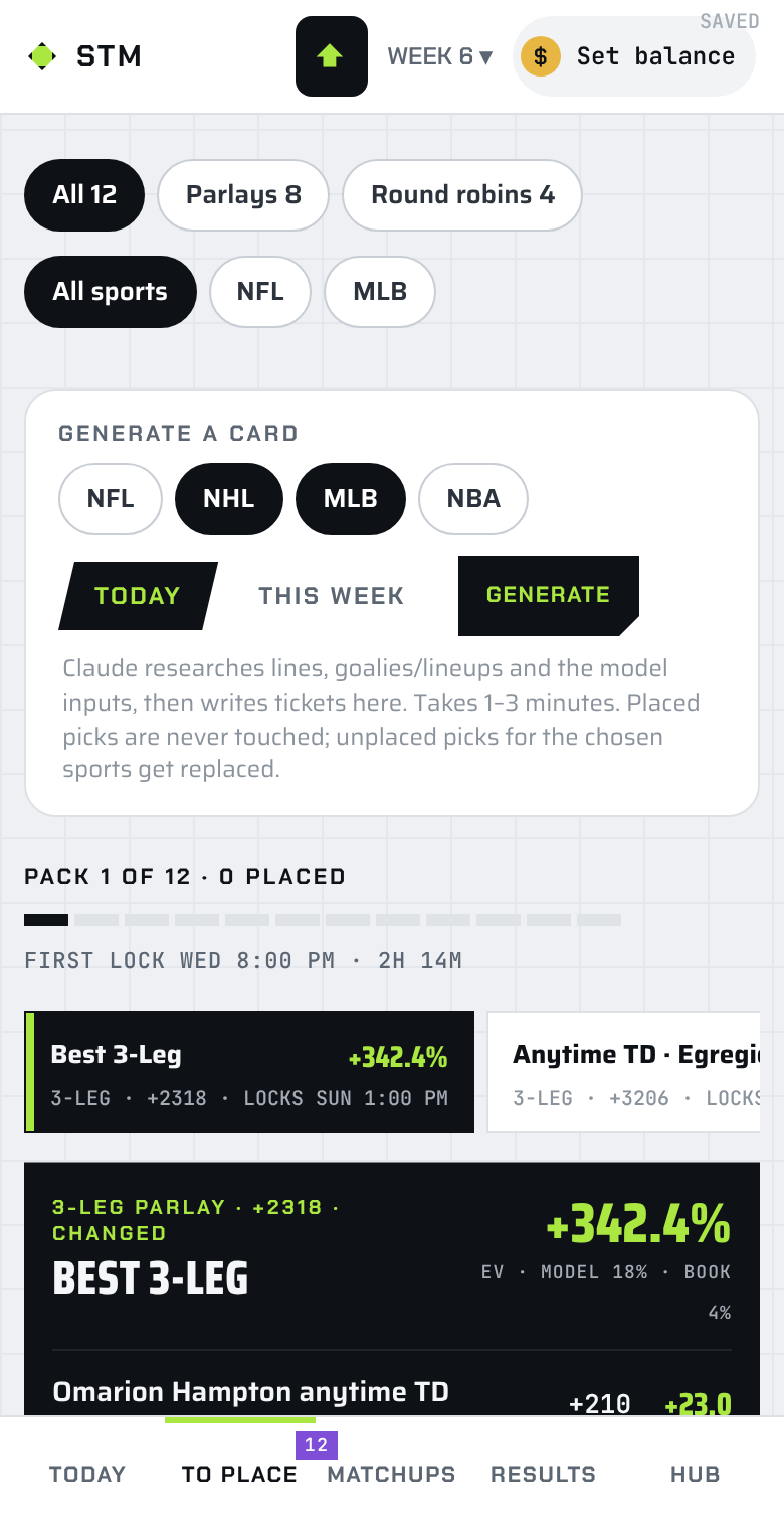 STM on a phone: this week's card, one pack at a time, with prices and edge